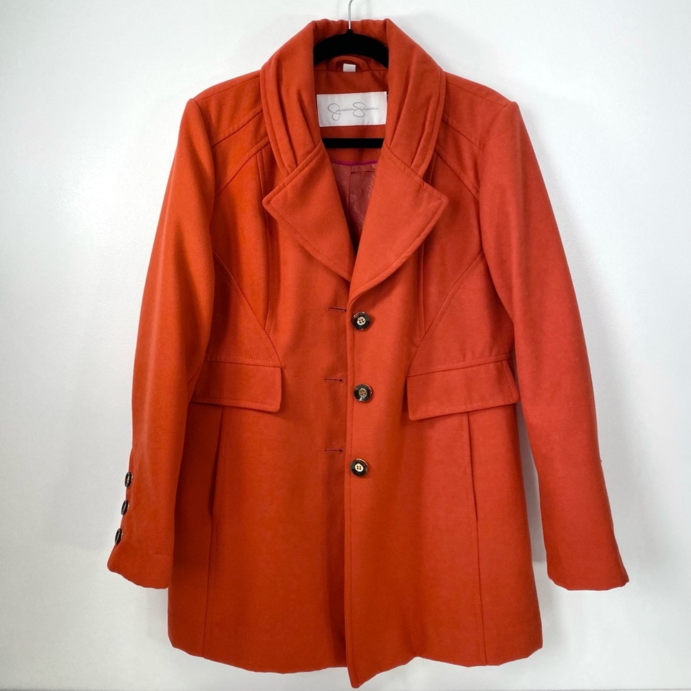 Jessica Simpson Orange Statement Peacoat Dress Coat + Tortoise Buttons Lined XL
